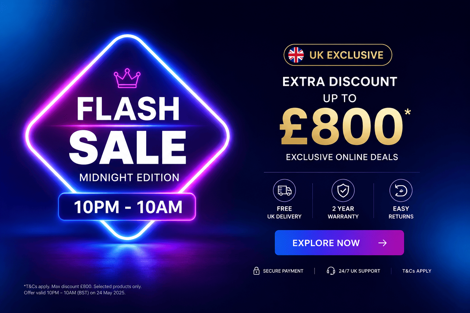 UK electronics flash sale promotional banner with discount offer